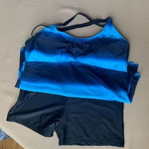 Blue strip tankini bathing suit
